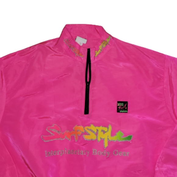 Surf Style Vintage 90s Neon Pink Windbreaker Pullover Spellout One Size Fits All - Picture 4 of 12